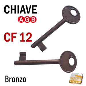 CF 12 n.12 Chiave per porta interna serratura patent AGB bronzo bronzata normale standard semplice originale