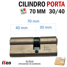 Load image into Gallery viewer, CILINDRO YALE PER PORTA EUROCILINDRO PER SERRATURE PORTA ISEO 70mm 30-40  25-10-35NICHELATO
