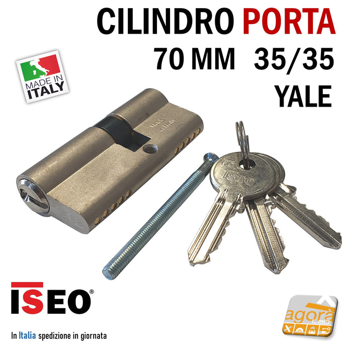 CILINDRO YALE PER PORTA EUROCILINDRO PER SERRATURE PORTA ISEO 70mm 35/35 NICHELATO centrato