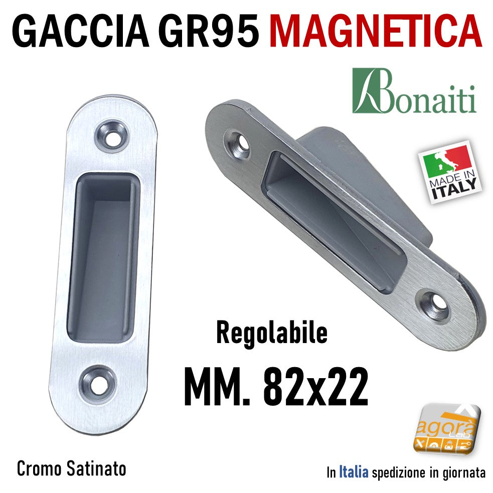Riscontro Gaccia Magnetica Bonaiti 82x22 per Serrature B-NO 937 Cromo Sat Contropiastra incontro per serrature porte per b-no ha mini 937