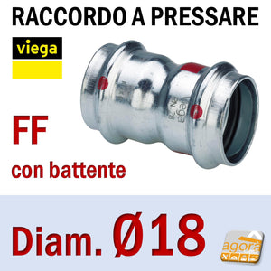 D18 Raccordo Idraulico a pressare pinzare VIEGA PRESTABO Press-Fitting Acciaio O-Ring Manicotto con Battente battuta FF Femmina Femmina Rosso Modello 1115