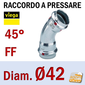 Raccordo Idraulico a pressare pinzare VIEGA PRESTABO Press-Fitting Acciaio O-Ring Curva 45 gradi FF Femmina Femmina Rosso D42 mm