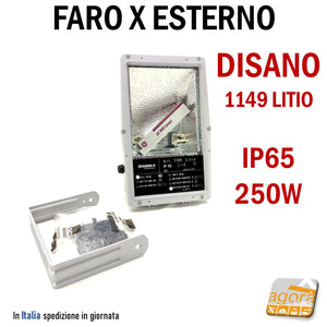 FARO X ESTERNO DISANO PUNTO 1149 LITIO IP65 250W GRIGIO 230V CON STAFFA FARETTO IP65