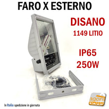 Load image into Gallery viewer, FARO X ESTERNO DISANO PUNTO 1149 LITIO IP65 250W GRIGIO 230V CON STAFFA
