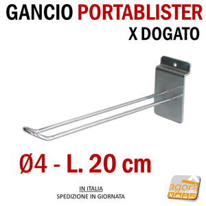 5pz GANCI GANCIO PORTABLISTER 20 CM CROMATI X PANNELLO DOGATO