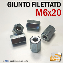 Load image into Gallery viewer, Giunti MA6 Perno Filettato Giunti filettati diametro 15 M6x20 esagonale zincato znb filetto metrico
