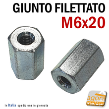 Load image into Gallery viewer, Perno Filettato Giunti filettati diametro 15 M6x20 esagonale zincato znb filetto metrico passante
