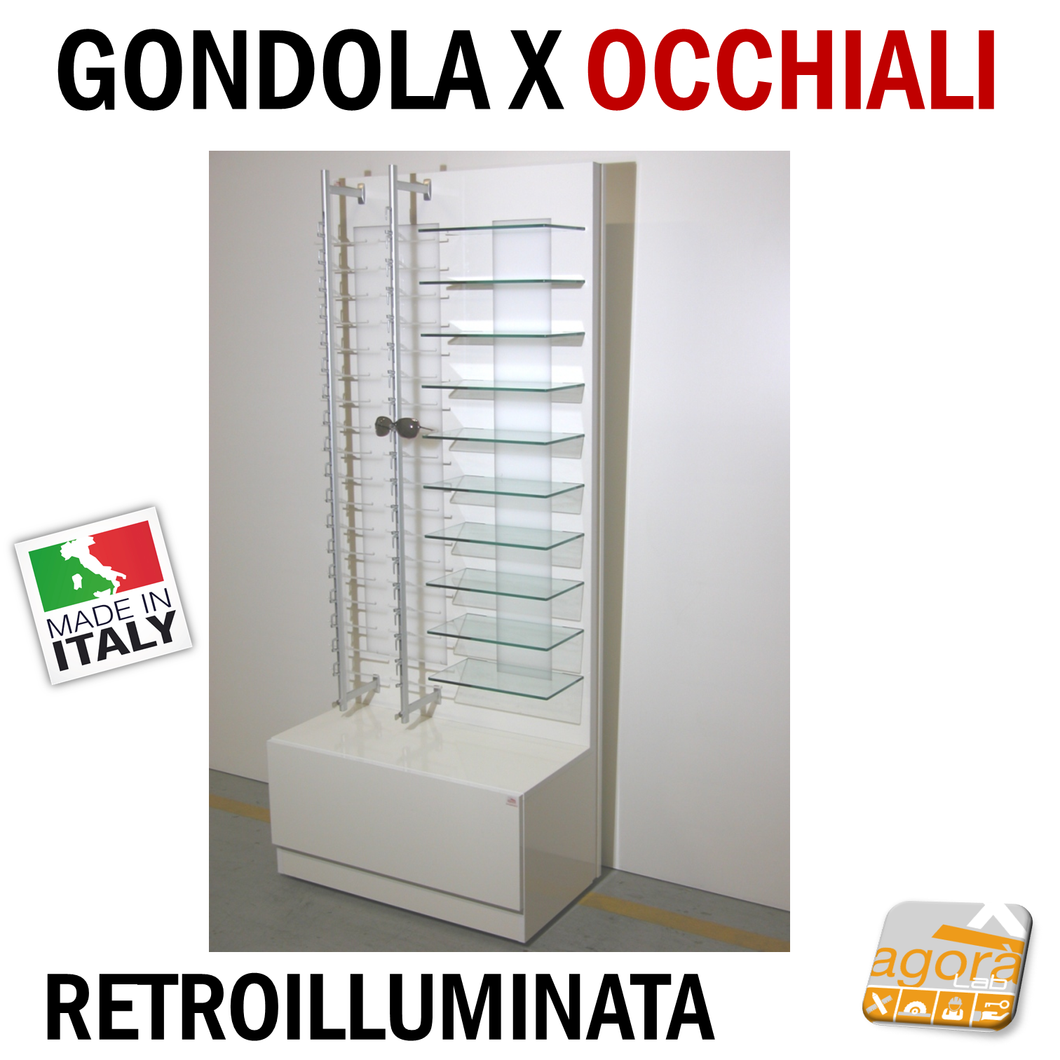 Gondola Espositore Ottica Porta Occhiali Illuminato LED con Cassettone su Ruote