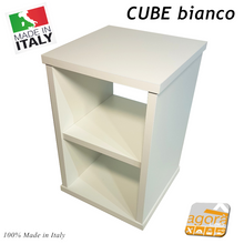 Load image into Gallery viewer, Comodino Tavolino Panchetta CUBE Servetto Pianetto Table con vano a giorno con ruote Bianco
