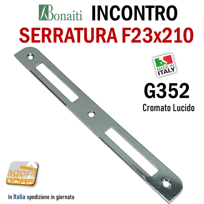 Riscontro Gaccia G352 Bonaiti 210x23 cromo x Serrature Meccaniche bordo semitondo sp 2,5 simmetrica