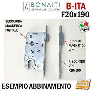 serratura magnetica bonaiti frontale 19cm x 2cm 190x20mm argento cromata con riscontro
