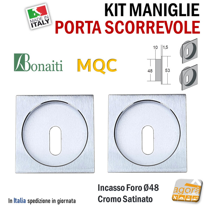 MANIGLIA PER PORTA SCORREVOLE BOCCHETTA SCRIGNO INCASSO FORO 48 QUADRATA 53x53 CROMO SAT BONAITI MQC CHIAVE