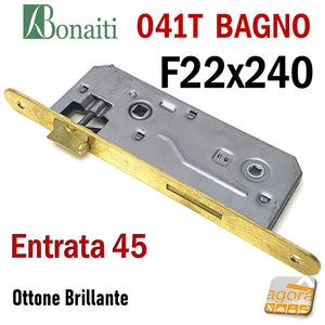 SERRATURA PORTA PATENT GRANDE BAGNO FRONTALE 22x240mm BONAITI 041T-45 OTTONE E45 I90