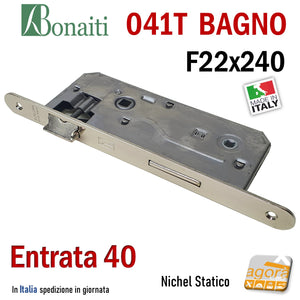 SERRATURA PORTA PATENT GRANDE BAGNO FRONTALE 22x240mm BONAITI 041T-40 NICHEL STATICO E40 I90