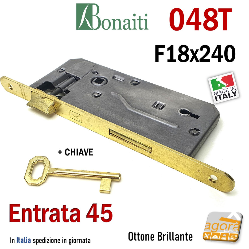 FRONT PATENT DOOR LOCK 22x240mm BONAITI 540T-50 MATT CHROME + KEY E50 I90 OKAY SILVER