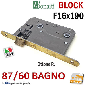 SERRATURA PORTA BONAITI BLOCK 87 /60 WC BAGNO FRONTALE 16X190MM E60 I70 OTTONE CAMPER
