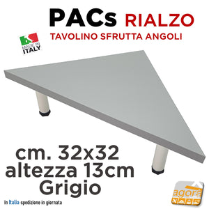 Mini tavolino cm.32x32 angolare rialzo appoggio spazio extra per scrivania tavolo cucina top sala grigio con gambe