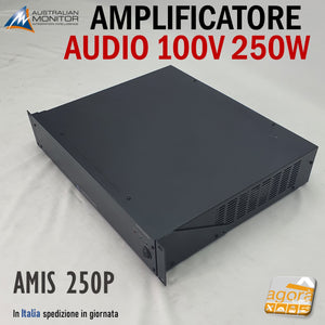 power amplifier audio 100v per rack australian monitor AMIS 250P nero 100V 70V 230V 110V 24V per impianti audio professionali per negozi e locali in genere foto reale