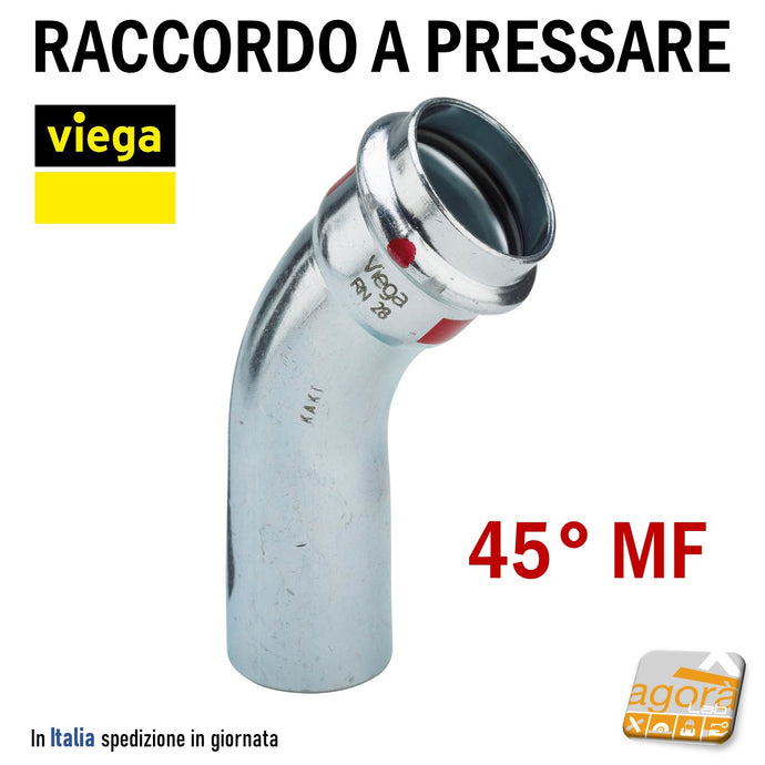 Raccordo Idraulico a pressare pinzare VIEGA PRESTABO Press-Fitting Acciaio O-Ring Curva 45 gradi MF Maschio Femmina Rosso Mod 1126.1