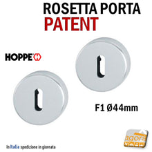 Carica l&#39;immagine nel visualizzatore di Gallery, Bocchetta Rosetta Patent x chiave per porta Hoppe Argento F1 Coppia SATINATO DESIGN 44MM

