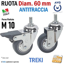 Load image into Gallery viewer, SWIVEL WHEELS DIAM. 60MM WITH PIN M10X20 CHROME ANTI-MARKING GRAY WITH BRAKE - WITHOUT BRAKE
