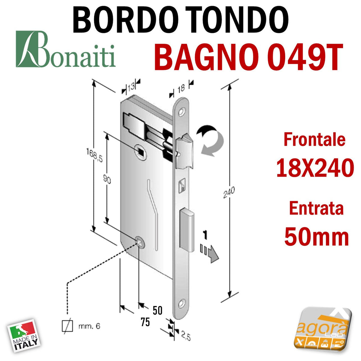 Serratura Magnetica B-Smart D61 Bonaiti Per Porta Bagno/WC, Interasse 90 Mm, Frontale 190x18 Mm - Foto 4
