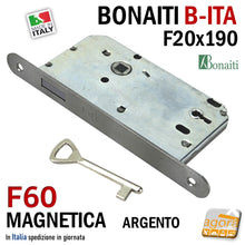 Load image into Gallery viewer, serratura porta bonaiti magnetica b-ita F60 chiave patent argento f20x190 i70 e50 x trasformazione ristrutturazione B-ITA cromo opaco
