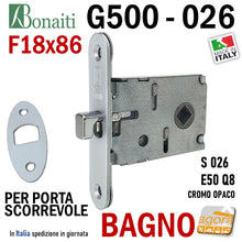 Load image into Gallery viewer, serratura Bonaiti 026 G500 Frontale 86x18mm BAGNO per porte scrigno scorrevoli
