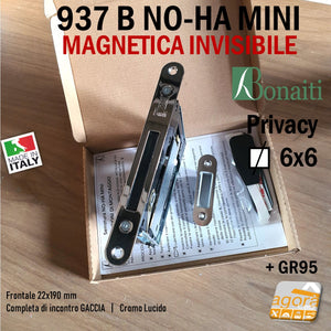 SERRATURA PORTA MAGNETICA B NO-HA MINI BONAITI 937 INVISIBILE PRIVACY Q6 FRONTALE 22X190MM E28 CROMO LUCIDO kit con GACCIA contropiastra GR95