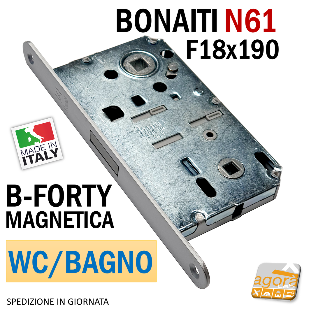 SERRATURA PORTA MAGNETICA B-FORTY BONAITI N61 WC BAGNO FRONTALE 18X190 E50 I90 19CM