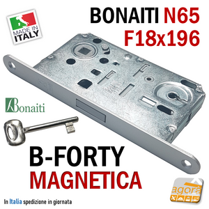 serratura porta bonaiti frontale 18x196 magnetica b-forty cromo opaco chiave originale