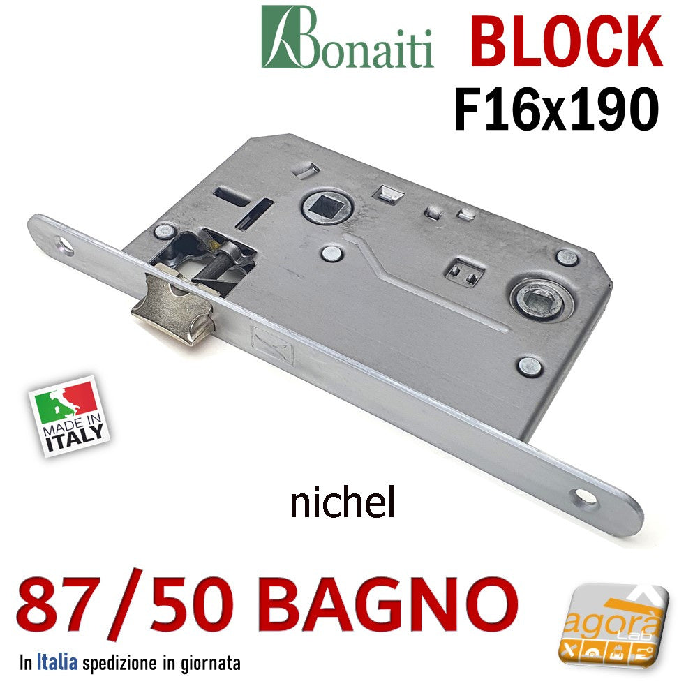 serratura block nichelata frontale 1,6cm 16x190mm in acciaio solo scrosso senza catenaccio