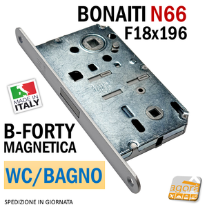 SERRATURA PORTA MAGNETICA B-FORTY BONAITI N66 WC BAGNO FRONTALE 18X196MM E50 I90