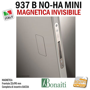 SERRATURA PORTA MAGNETICA B NO-HA MINI BONAITI 937 INVISIBILE PRIVACY Q6 FRONTALE 22X190MM E28 CROMO SATINATO +GACCIA por porte invisibili