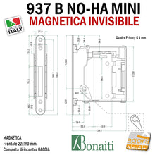 Load image into Gallery viewer, Serrature per porte invisibili magnetica bonaiti Mini 22x190mm cromo satinata b no-ha 937
