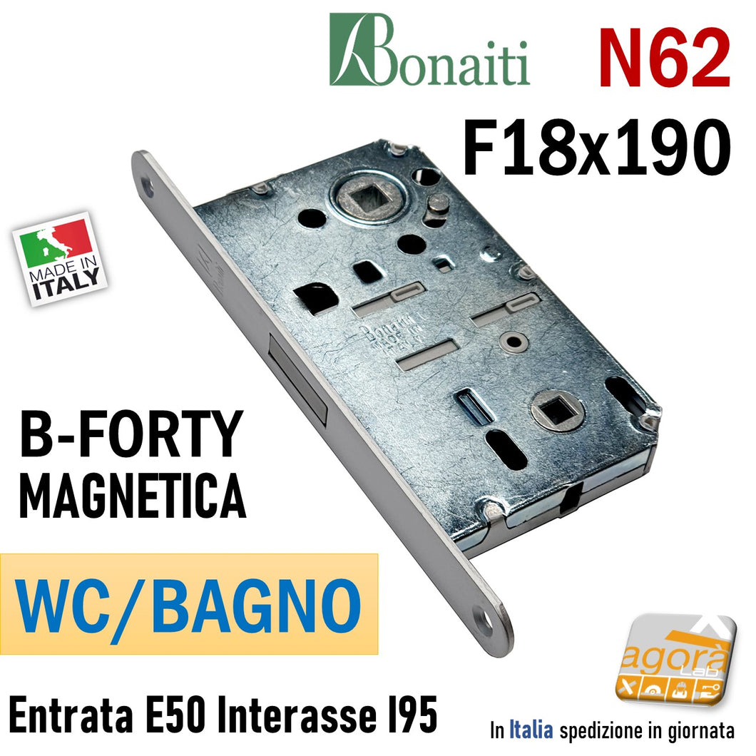 SERRATURA PORTA MAGNETICA B-FORTY BONAITI N62 WC BAGNO FRONTALE 18X190MM E50 I95