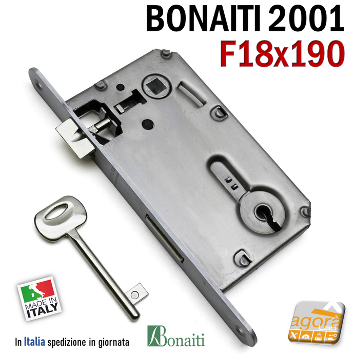 serratura porta interna meccanica acciaio bonaiti 2001 f18x190mm 19cm cromo opaco chiave