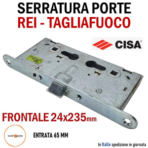 SERRATURA PORTA REI TAGLIAFUOCO YALE FRONTALE 24x235mm E65 I72 CISA SCROCCO 43000-65