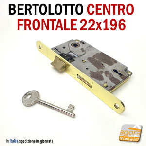 SERRATURA PORTA PATENT FRONTALE 22x196mm BERTOLOTTO CENTRO OTTONE LUCIDO Entrata 50 Interasse 90mm chiave 