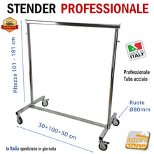 Load image into Gallery viewer, STENDER APPENDIABITI ATTACCAPANNI PIEGHEVOLE CARRELLO PORTA ABITI L100 H100-180cm ESTENSIBILE ITALIANO
