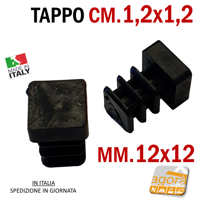 TAPPI TAPPO QUADRATO 12x12 NERO PUNTALE PLASTICA cm 1,2x1,2 SOTTOPIEDE ALETTATO