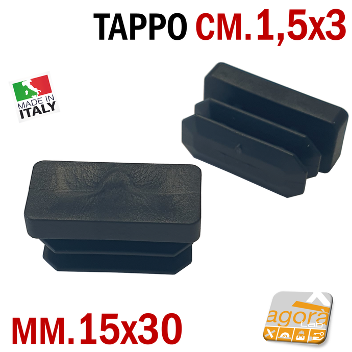 TAPPI TAPPO RETTANGOLARE 15x30 NERO PUNTALE PLASTICA cm 1,5x3 SOTTOPIEDE ALETTATO 30x15