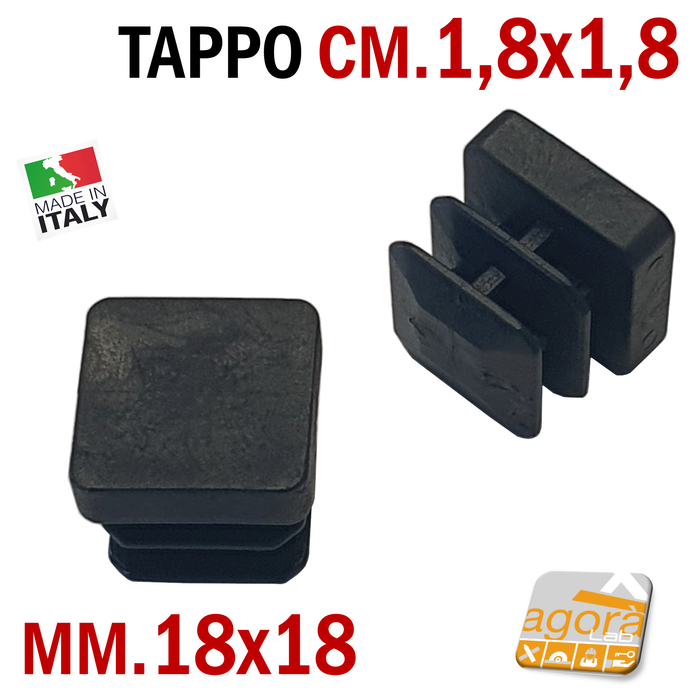 TAPPI TAPPO QUADRATO 18x18 NERO PUNTALE PLASTICA cm 1,8x1,8 SOTTOPIEDE ALETTATO