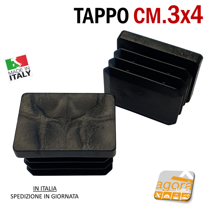 TAPPI TAPPO RETTANGOLARE 30x40 NERO PUNTALE PLASTICA cm 3x4 SOTTOPIEDE ALETTATO