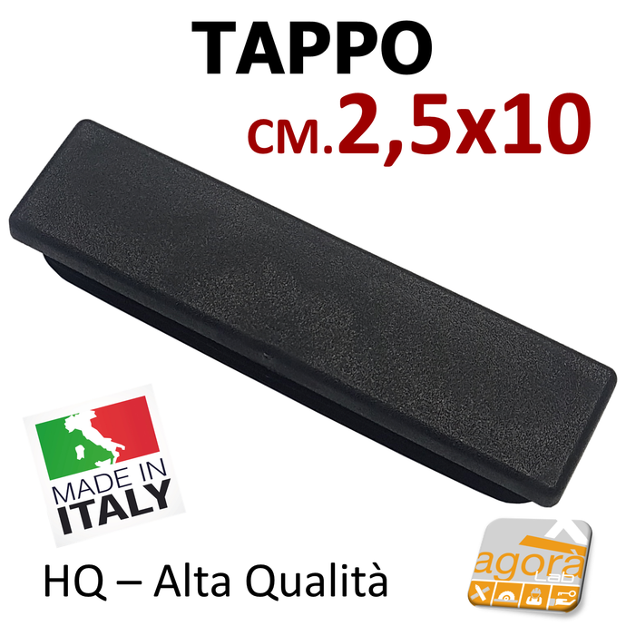 10Pz TAPPI TAPPO RETTANGOLARE 25x100mm NERO PUNTALE PLASTICA H 5mm cm 10x2,5