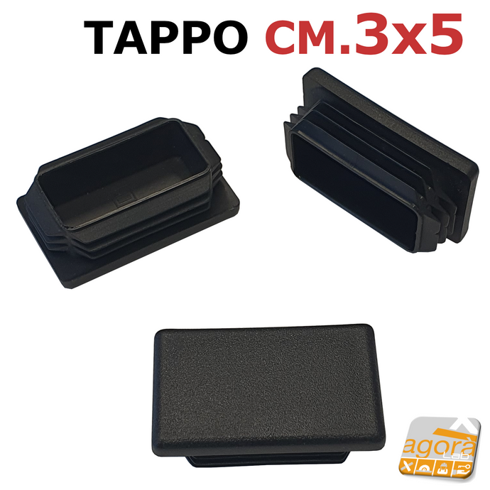 10pz TAPPI TAPPO RETTANGOLARE 30x50 COPRITESTA NERO PUNTALE PLASTICA cm 3x5 ALETTATO