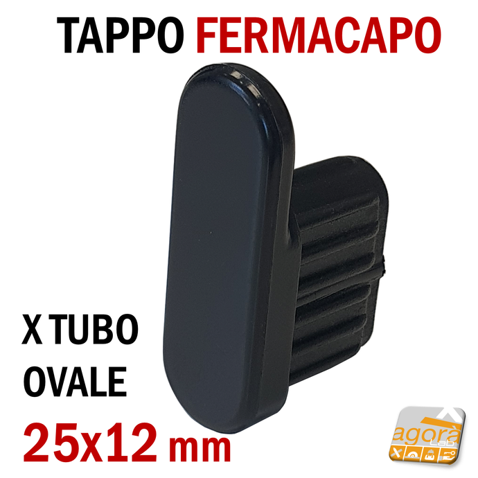 TAPPI TAPPO FERMACAPO PORTABITO X TUBO OVALE 25x12mm NERO X GANCIO NEGOZIO