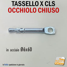 Load image into Gallery viewer, TASSELLO CON OCCHIELLO CHIUSO IN ACCIAIO D6x60MM SPEED A BATTERE X SOFFITTO PIENO PENDINI TASSELLI 
