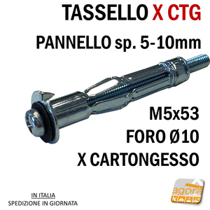 TASSELLO X CARTONGESSO ACCIAIO FILETTO M5 FORO Ø10 X SPESSORE 5-16 MM