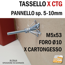 Load image into Gallery viewer, TASSELLO ACCIAIO X CARTONGESSO ACCIAIO FILETTO M5 FORO 10 X SPESSORE 5-16 MM
